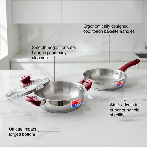 Prestige Stainless Steel 2 Pc Cookware Set with Glass Lid