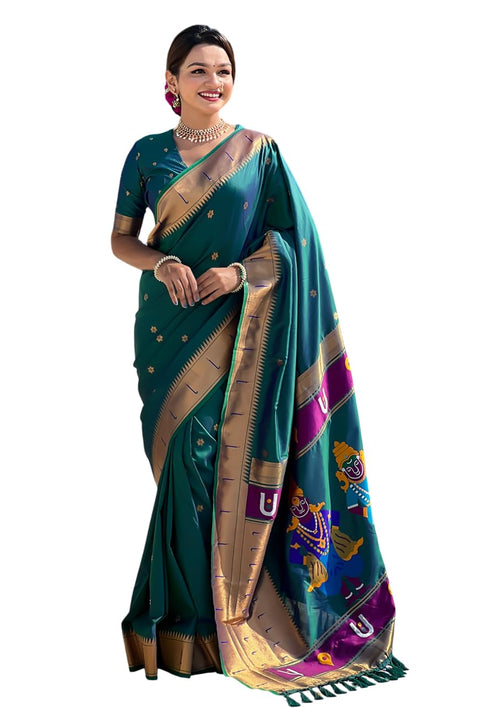 Vasthrlay Kanjivaram Paithani Unstitched Mahendi Ethnic Wear