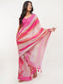Vasthrlay Womens Pink Paisley Printed Linen Saree With Unstitched Blouse Piece