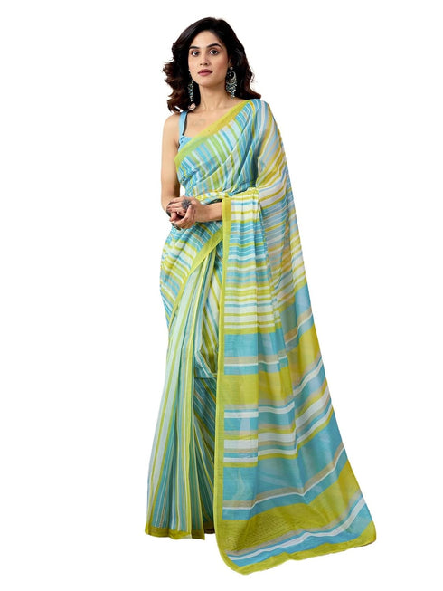 Vasthrlay Chanderi Printed Unstitched Teal Saree