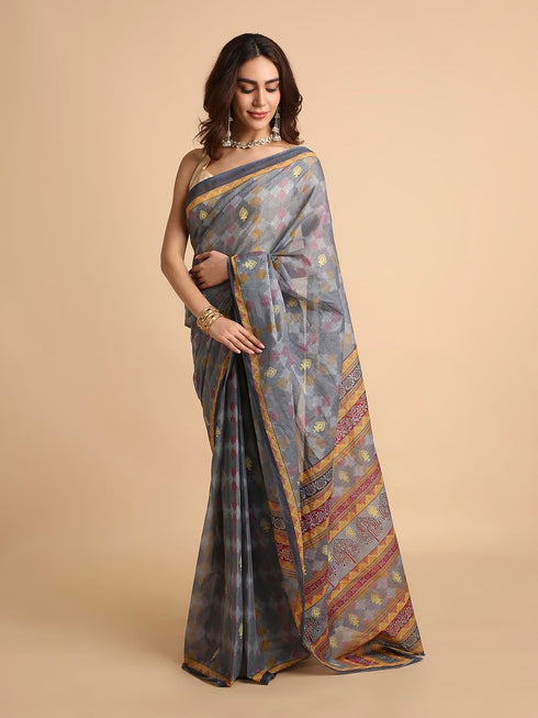 Vasthrlay Cotton Printed Blue Saree