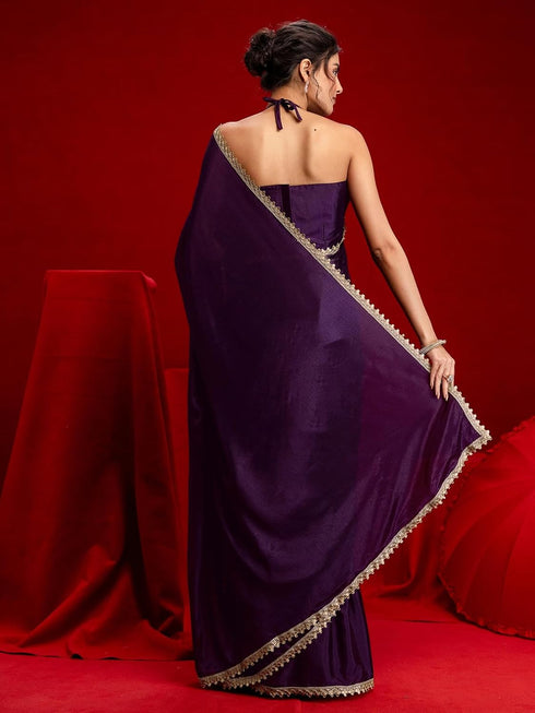 Vasthrlay Georgette Embroidery Navy Navy Blue Saree