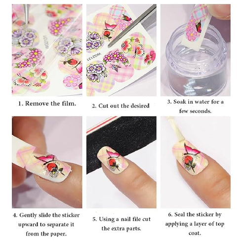 S.A.V.I Floral Nail Decals - 12 Green Plant Designs- Water Transfer Nail Art Stickers