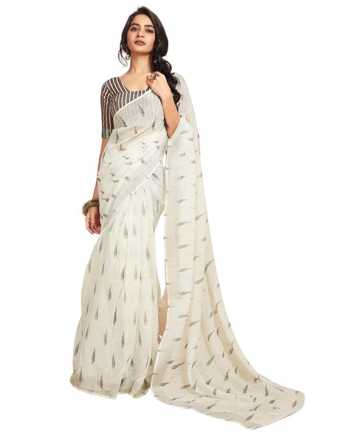 Vasthrlay Printed Striped Unstitched Peach Saree