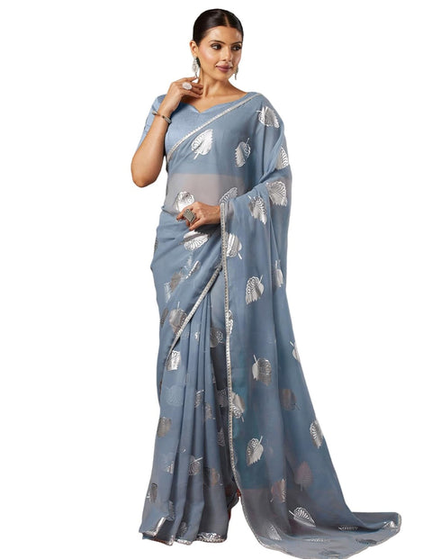 Vasthrlay Georgette Printed Unstitched Orange Saree