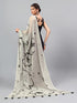 Vasthrlay Off White Floral| Solid| Striped Design Georgette Saree With Unstitched Blouse Piece
