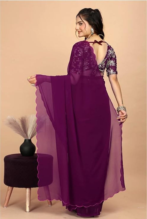 Designer Georgette Saree with Embroidered Blouse Piece