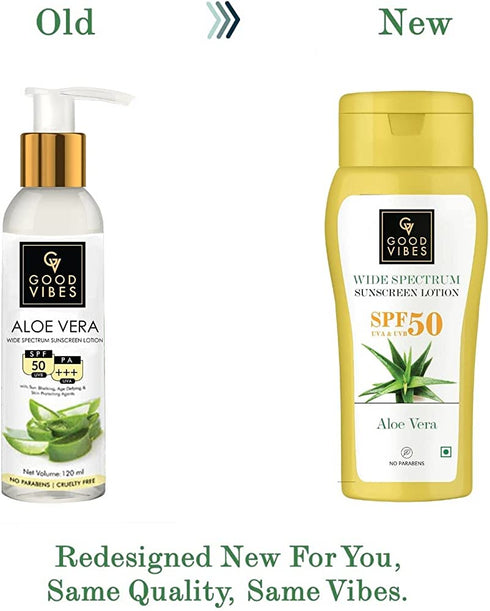 Good Vibes Aloe Vera Wide Spectrum Sunscreen Lotion SPF 50 120ml