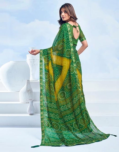 Vasthrlay Bandhani Printed Chiffon Orange Saree