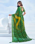 Vasthrlay Bandhani Printed Chiffon Green And Yellow Saree With Unstitched Blouse Piece
