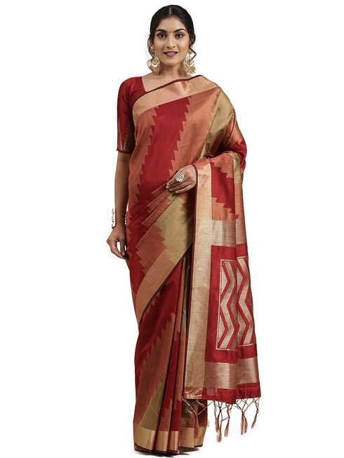 Vasthrlay Banarasi Unstitched Rust Ethnic Wear