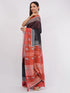 Vasthrlay Rust Kathakali Print Linen Saree With Gold Zari Border And Unstitched Blouse Piece