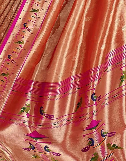 Vasthrlay Paithani Jacquard Pink Saree With Rani Pink Unstitched Blouse Piece
