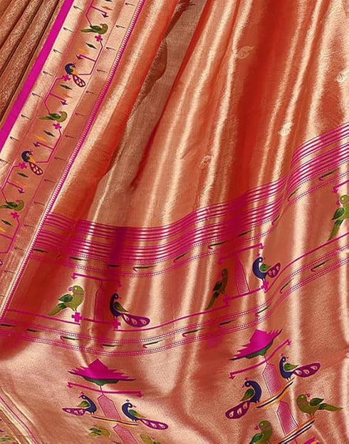 Vasthrlay Paithani Jacquard Unstitched Pink Saree
