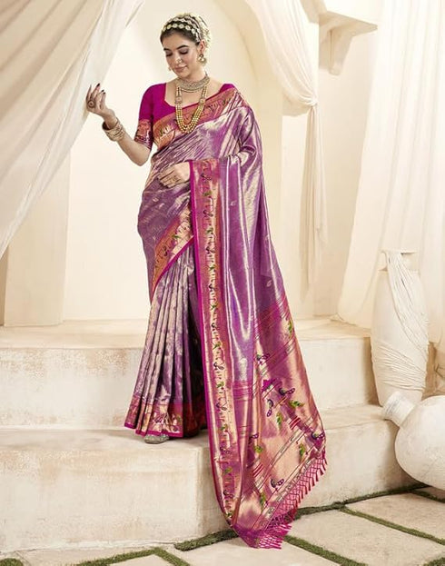 Vasthrlay Womens Paithani Unstitched Orange Saree