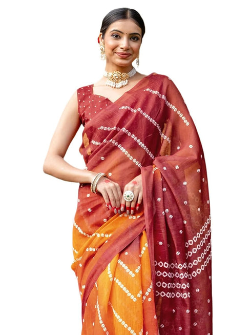 Vasthrlay Bandhani Printed Unstitched Peach Saree