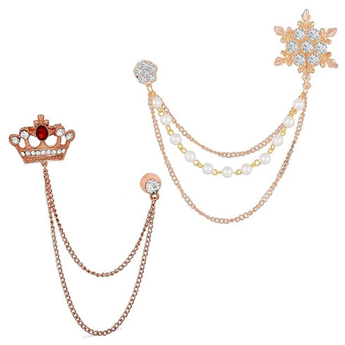Mahi Combo of Double Layer Chain Wedding Occasion Brooch for Men