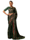 Vasthrlay Chiffon Printed Dark Green Saree With Unstitched Blouse Piece