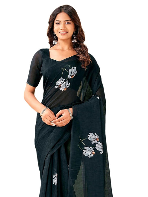 Vasthrlay Womens Printed Unstitched Sky Blue Saree