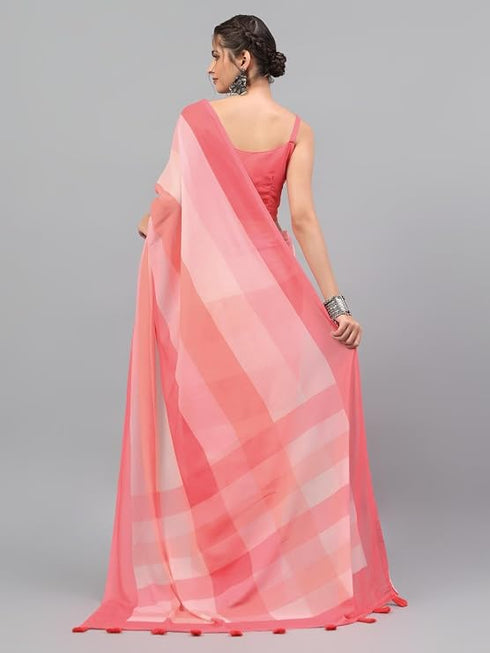 Vasthrlay Multicolour Floral Printed Georgette Saree With White Solid Georgette Unstitched Blouse