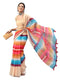 Vasthrlay Beige Linen Floral | Striped | Check Design Printed Saree With Solid Unstitched Linen Blouse Piece