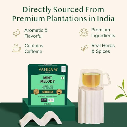 Vahdam Tea Mint Melody Green Tea 50 Count