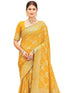 Vasthrlay Womens Banarasi Yellow Saree With Unstitched Blouse Piece