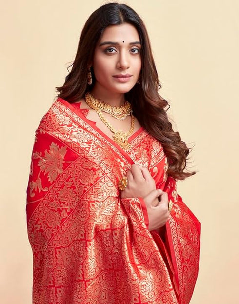 Vasthrlay Womens Jacquard Unstitched Wine Saree