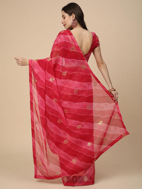 Vasthrlay Georgette Leheriya Embroidered Rani Saree