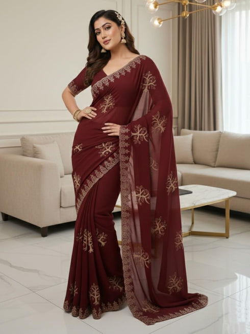 Vasthrlay Georgette Traditional Az Ys Pehenva Brown Rr Ethnic Wear