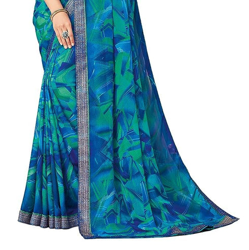 Vasthrlay Chiffon Tassels Unstitched Dark Green Saree