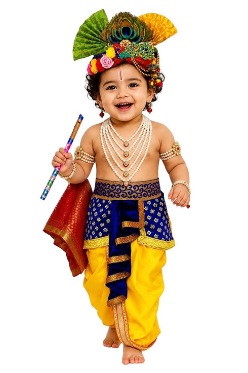 BLU VAPOUR Krishna Dress for Kids, Kanha Costume for Janmashtami, Blue Red & Yellow
