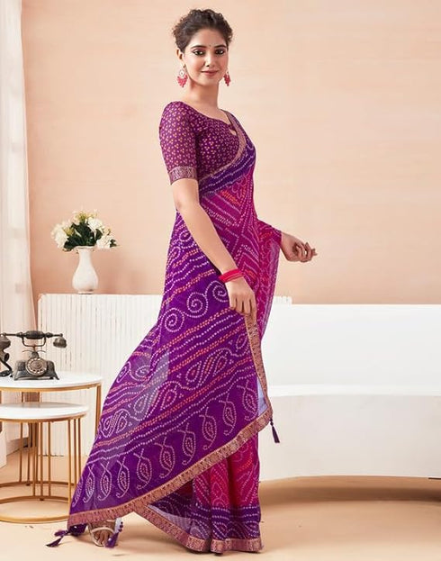 Vasthrlay Bandhani Printed Chiffon Orange Saree
