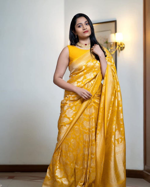 Vasthrlay Yellow Banarasi Saree