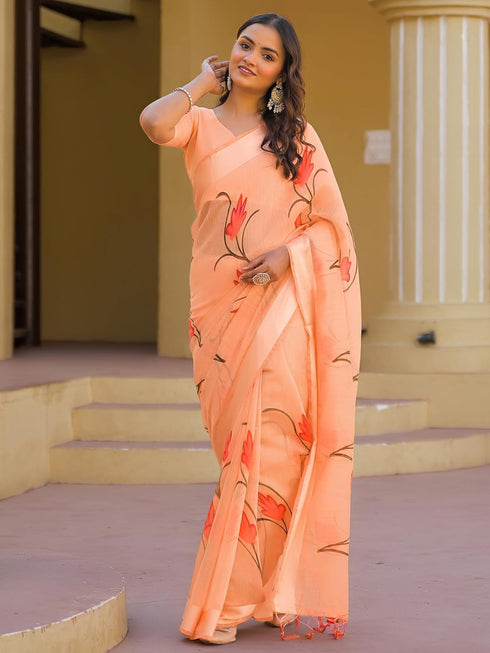 Vasthrlay Printed Tassels Beige Saree