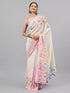Vasthrlay Off White Floral Printed Georgette Saree With White Solid Georgette Unstitched Blouse