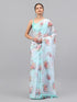 Vasthrlay Blue1 Floral Printed Organza Saree With Unstitched Blouse