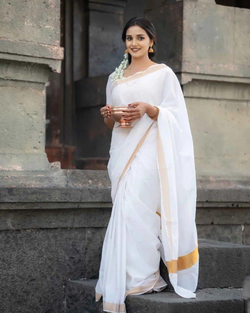 Vasthrlay Traditional Kasavu Chanderi Golden