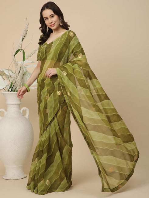 Vasthrlay Georgette Leheriya Embroidered Rani Saree