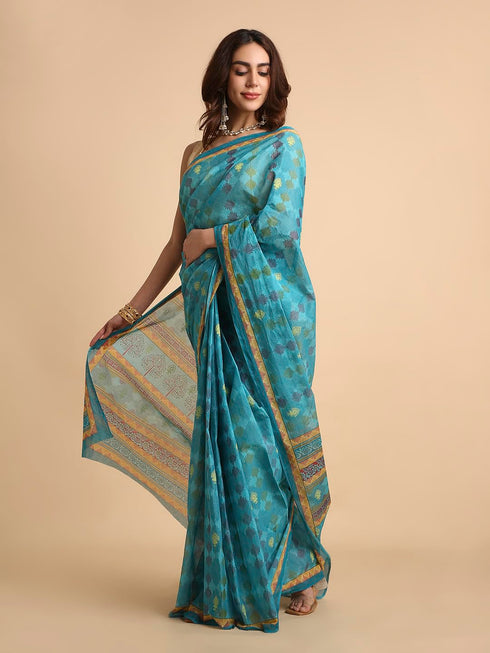 Vasthrlay Cotton Printed Blue Saree