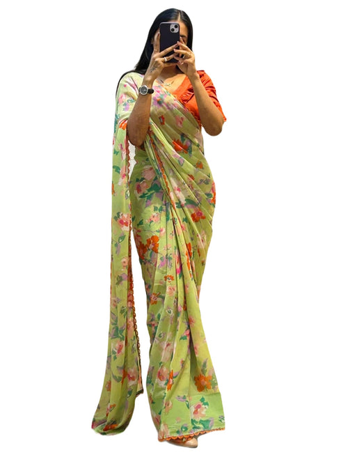 Vasthrlay Light Green Georgette Unstitched Saree