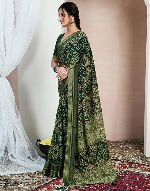 Vasthrlay Chiffon Bandhani Unstitched Yellow Saree