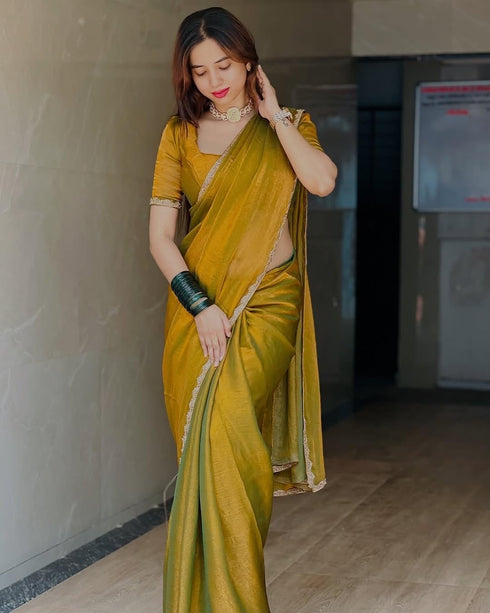 Vasthrlay Boarder Unstitched Chhaavaj Mustard Free Ethnic Wear