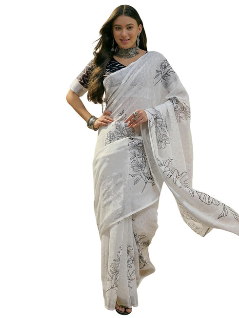 Vasthrlay Printed White1 White Saree