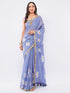 Vasthrlay Violet Daisy Floral Prints Linen Saree With Zari Border And Unstitched Blouse Piece