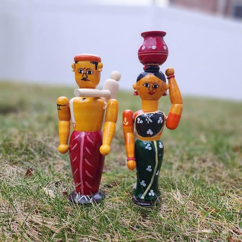 PALJJI HANDICRAFTS Wooden Figurine Indian Farmer Couple Human Figure