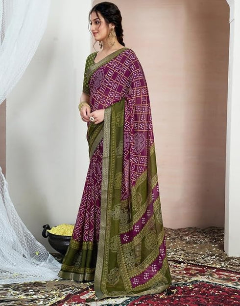 Vasthrlay Chiffon Bandhani Unstitched Yellow Saree