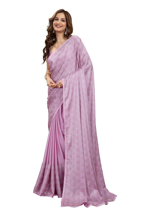 Vasthrlay Chiffon Siroski Unstitch Pink Ethnic Wear