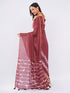 Vasthrlay Maroon Chevron Printed Linen Saree With Unstitched Blouse