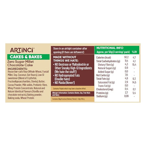 Artinci Eggless Sugar Free Chocolate Cake 150g
